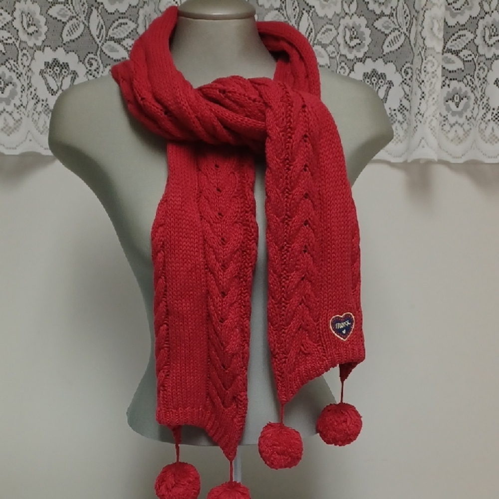 Mexx Red Kids Scarf with Pom Poms